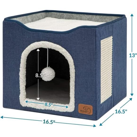 Cat Beds for Indoor Cats - Large Cat Cave for Pet Cat House with Fluffy Ball - Picture 4 of 6